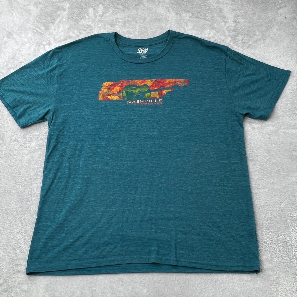 Blue 84 Nashville Tennessee Guitar Graphic T-Shirt 2XL Teal Men Short Sleeve Tee